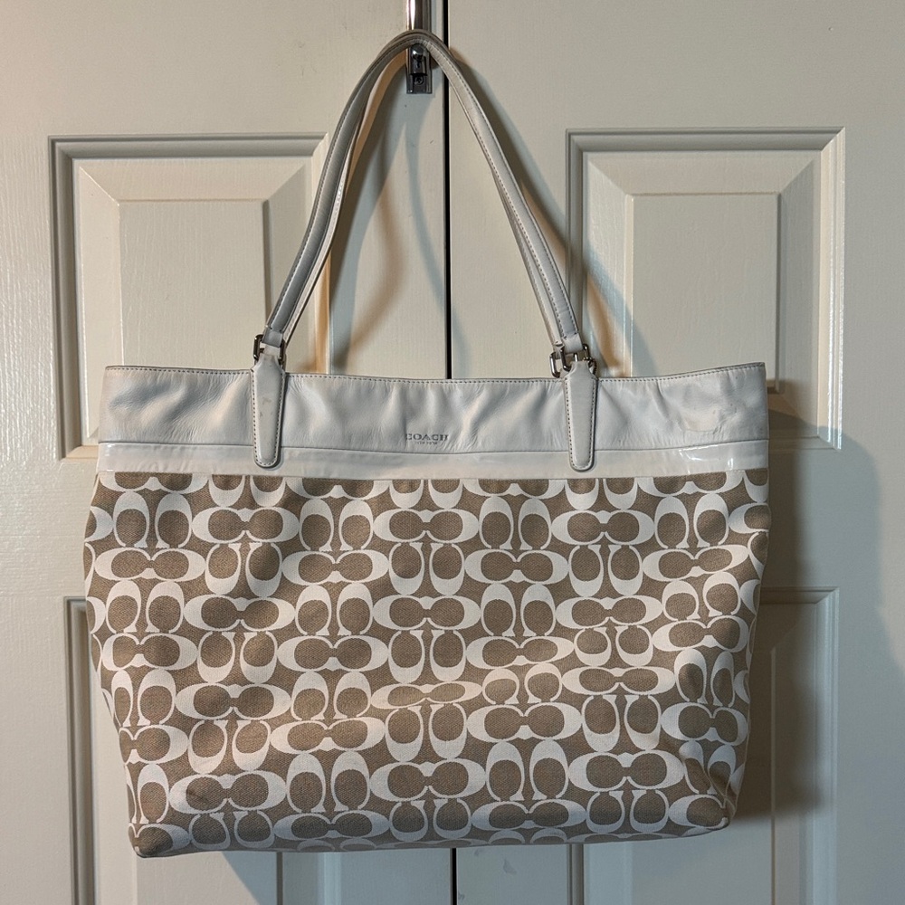 Coach Cream and Tan Signature Tote